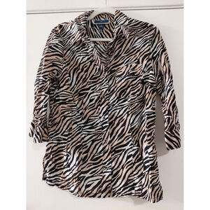 Karen Scott Women's Medium Petite Blouse Animal Print, 3/4 Sleeve
